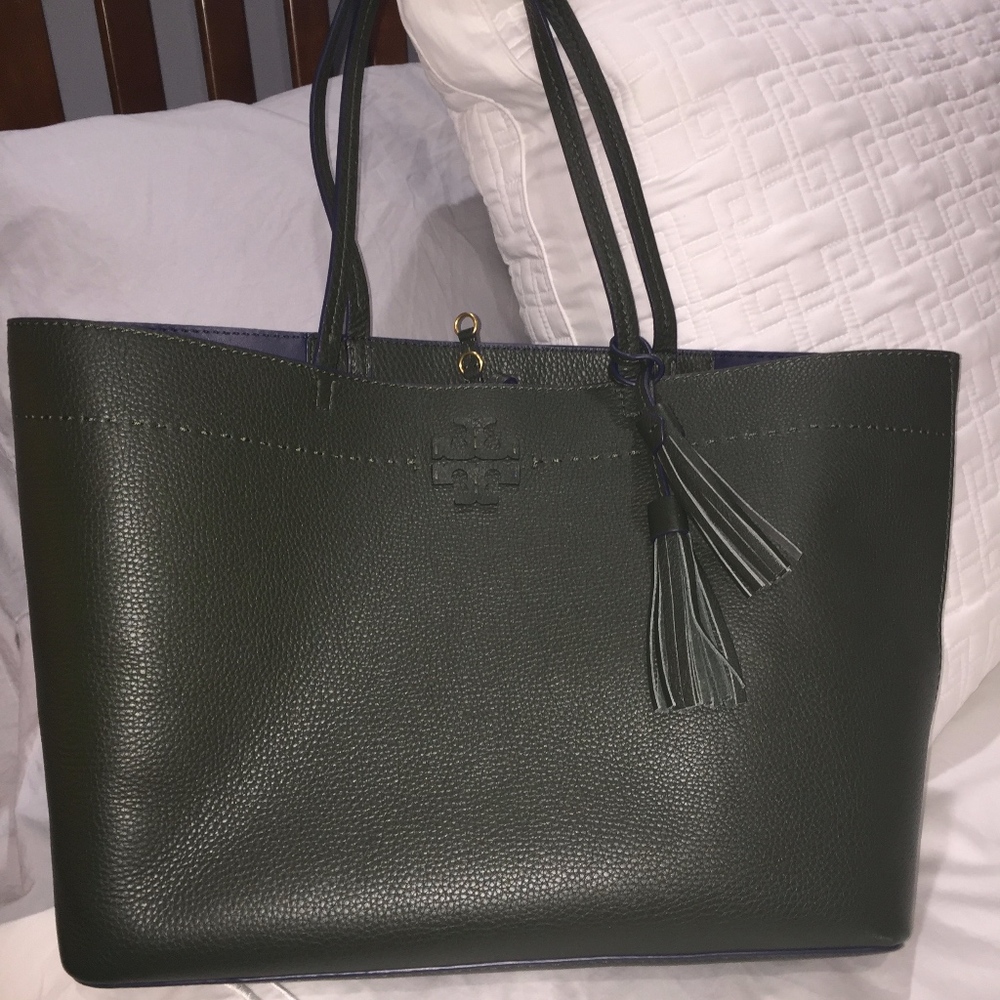 Tory Burch McGraw Leather Bag in Olive Green